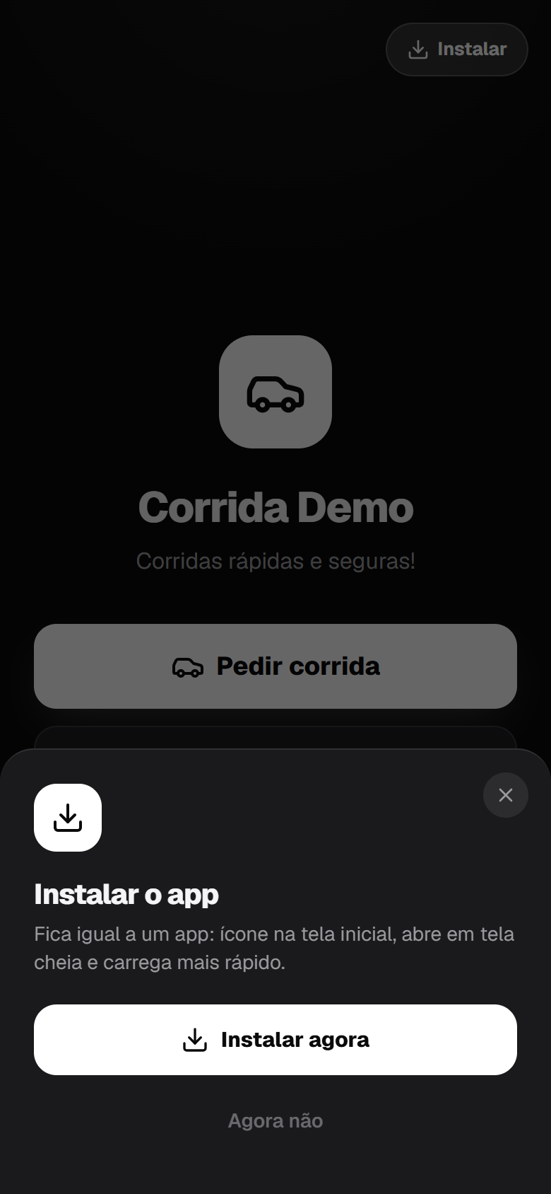 App instala como aplicativo no celular (PWA), sem loja de app