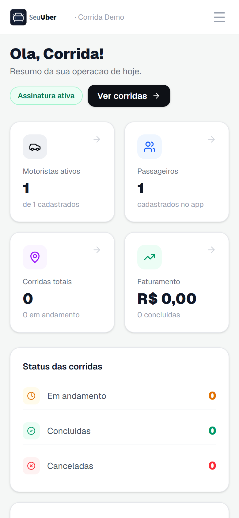 Painel do dono no celular